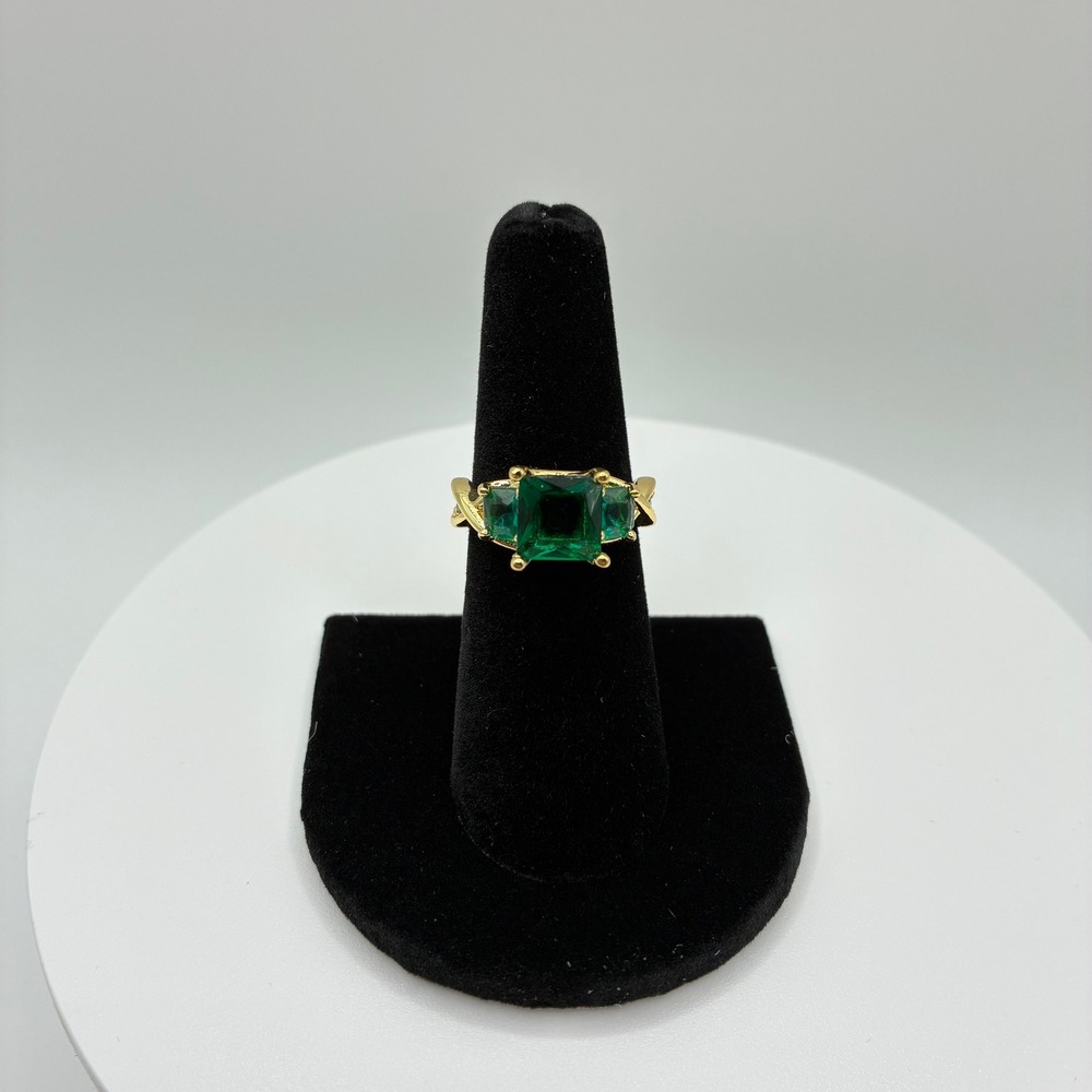 Women's Ring 6.75 Green Gold Plated 925 Sterling Silver Emerald Style